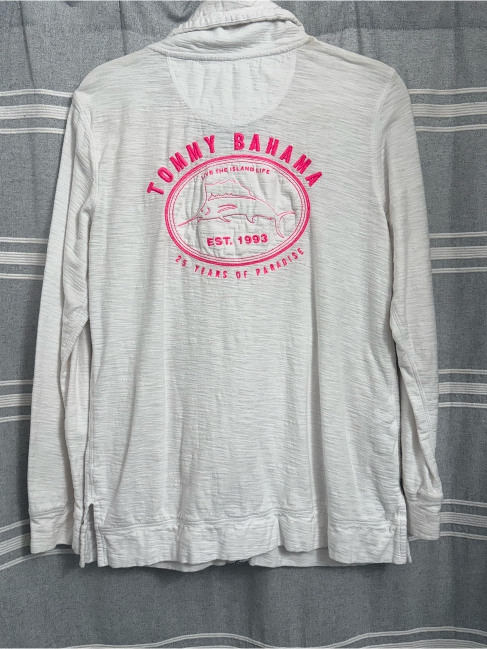 TOMMY BAHAMA / White Cotton Zip Front Jacket Size M Pink Embroidery